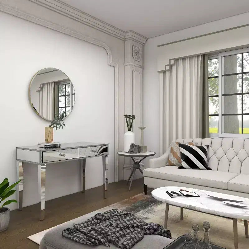 Glam Miroir et Bois Console Table Bureau Argent - Olivia & May