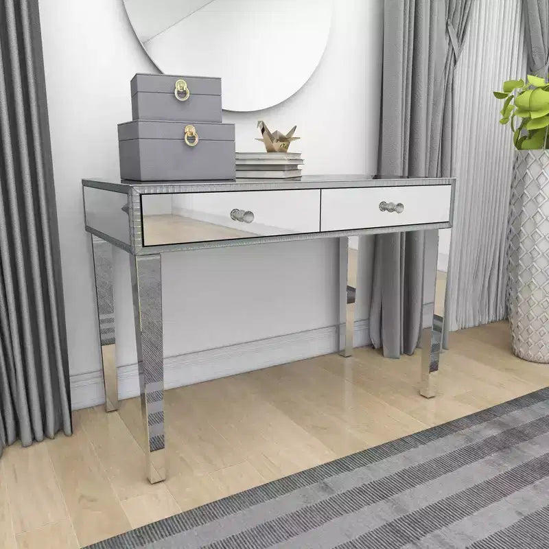 Glam Miroir et Bois Console Table Bureau Argent - Olivia & May