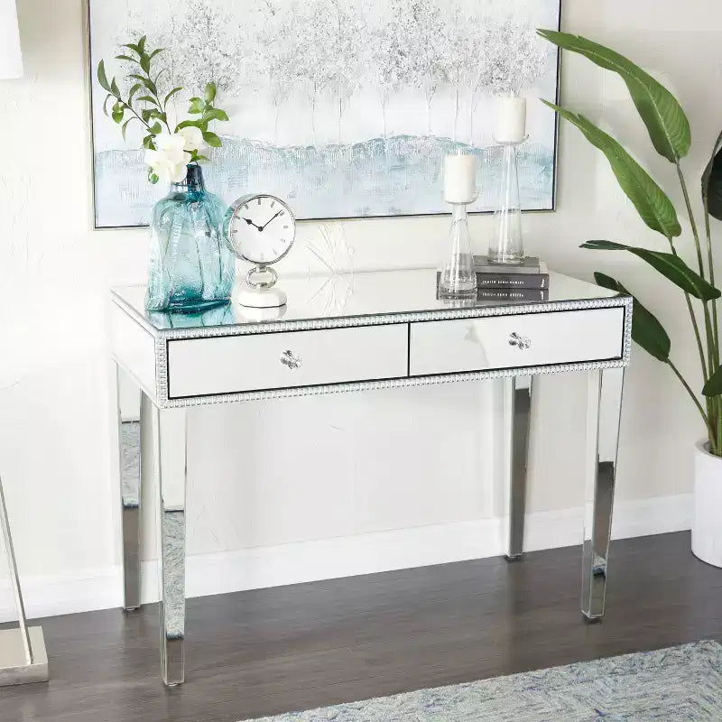 Glam Miroir et Bois Console Table Bureau Argent - Olivia & May