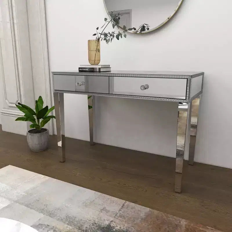Glam Miroir et Bois Console Table Bureau Argent - Olivia & May