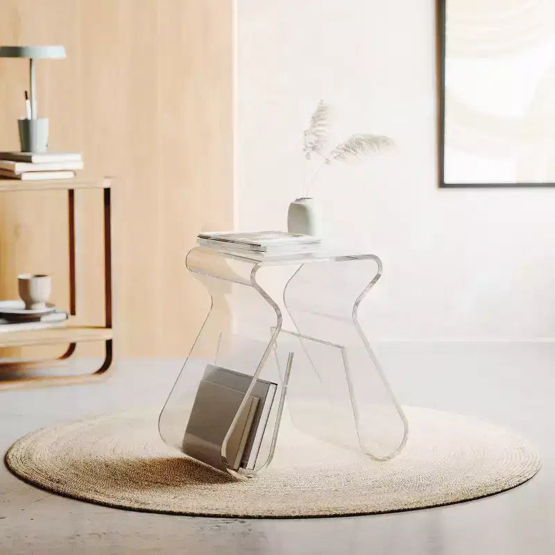 Tabouret et porte-revues Magino Transparent - Umbra : Acrylique incassable, aucun assemblage requis