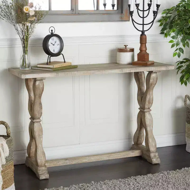 Olivia & May Table console en bois patiné de style ferme, marron : Table rustique pour entrée ou vestibule, aucun assemblage requis