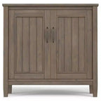 Meuble de rangement bas Rowan brun fumé - Wyndenhall : accent contemporain, étagères fixes, pin et contreplaqué