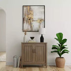 Meuble de rangement bas Rowan brun fumé - Wyndenhall : accent contemporain, étagères fixes, pin et contreplaqué