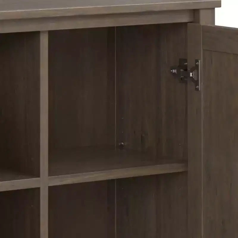 Meuble de rangement bas Rowan brun fumé - Wyndenhall : accent contemporain, étagères fixes, pin et contreplaqué