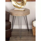 Table d'appoint moderne Olivia & May marron : plateau rond en bois, aucun assemblage requis, cadre en MDF