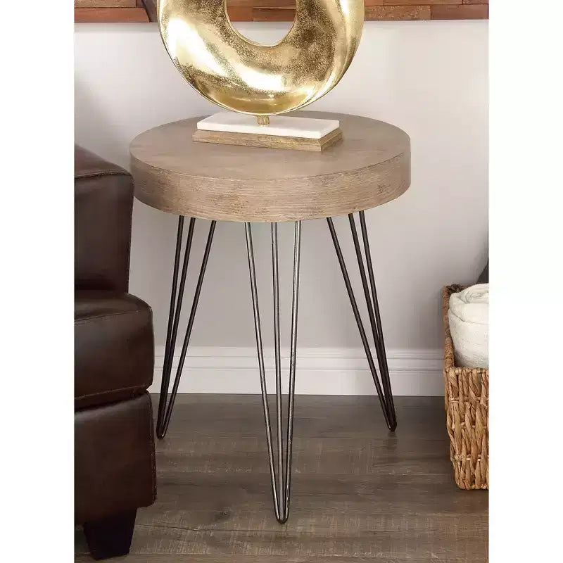 Table d'appoint moderne Olivia & May marron : plateau rond en bois, aucun assemblage requis, cadre en MDF