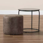 Ensemble de 2 tables gigognes et poufs Kira, marron/noir - Baxton Studio