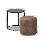 Ensemble de 2 tables gigognes et poufs Kira, marron/noir - Baxton Studio