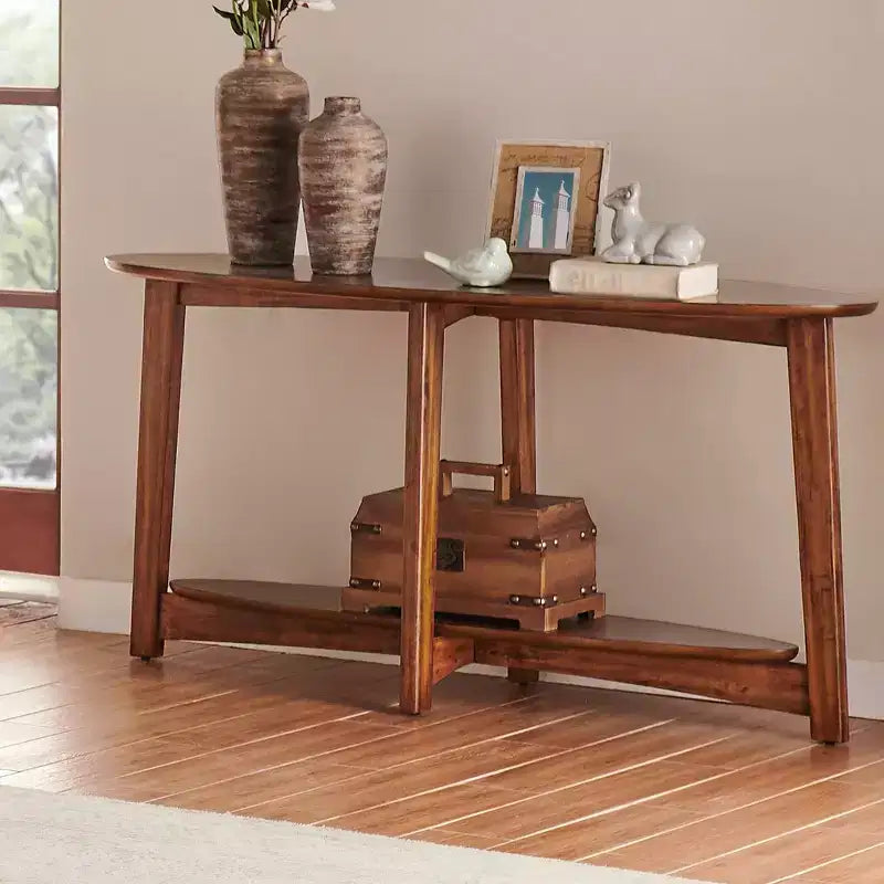 Console/Table multimédia en bois d'inspiration milieu de siècle Monterey – Châtaignier – Alaterre