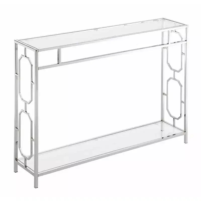 Omega Chrome Console Table Chrome - Breighton Home: Mid-Century Modern, Tempered Glass, Metal Frame, Rectangular Shape