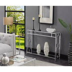 Table console Omega Chrome Chrome - Breighton Home : Moderne milieu de siècle, Verre trempé, Cadre métallique, Forme rectangulaire
