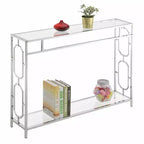Table console Omega Chrome Chrome - Breighton Home : Moderne milieu de siècle, Verre trempé, Cadre métallique, Forme rectangulaire