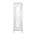 Table console Omega Chrome Chrome - Breighton Home : Moderne milieu de siècle, Verre trempé, Cadre métallique, Forme rectangulaire