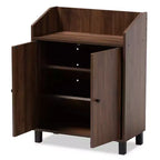 Baxton Studio Rossin Walnut Finished 2 Door Wood Entryway Shoe Storage Cabinet with Open Shelf Brown: Freestanding Organizer, Holds 8 Pairs
