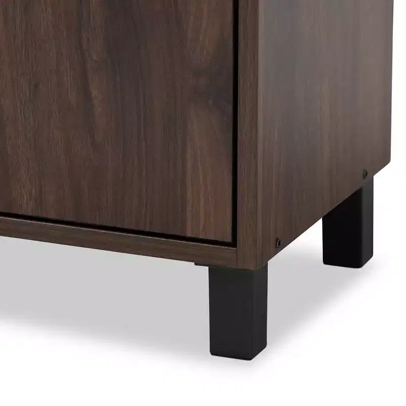 Baxton Studio Rossin Walnut Finished 2 Door Wood Entryway Shoe Storage Cabinet with Open Shelf Brown: Freestanding Organizer, Holds 8 Pairs