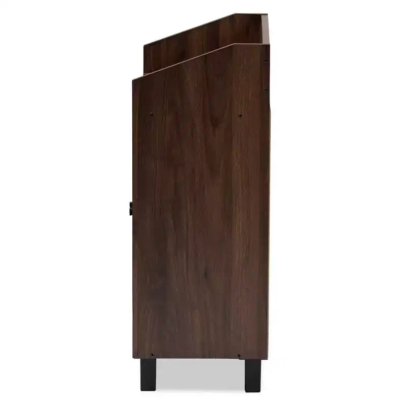 Baxton Studio Rossin Walnut Finished 2 Door Wood Entryway Shoe Storage Cabinet with Open Shelf Brown: Freestanding Organizer, Holds 8 Pairs