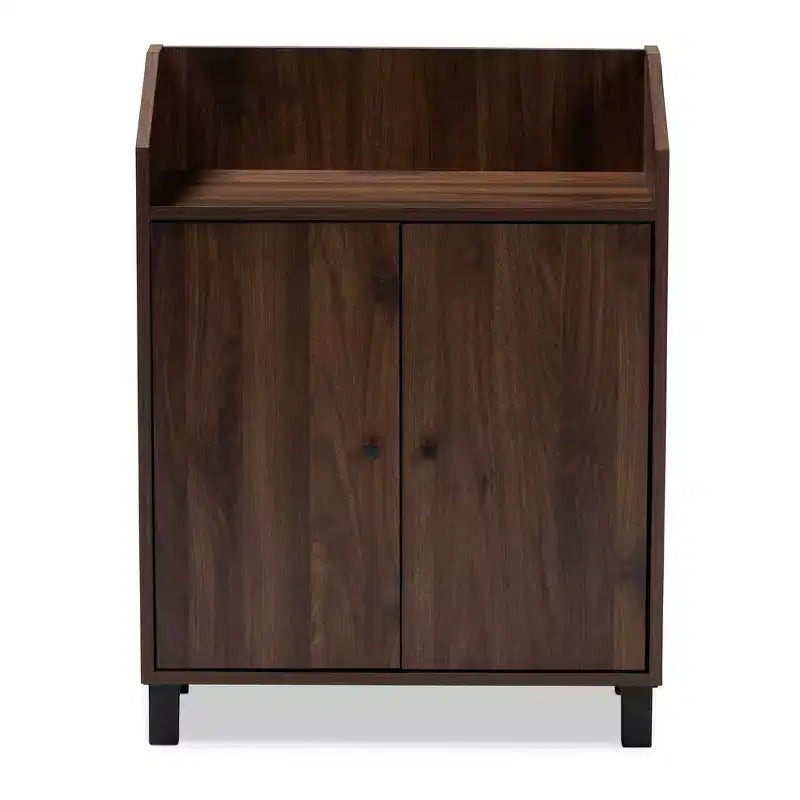 Baxton Studio Rossin Walnut Finished 2 Door Wood Entryway Shoe Storage Cabinet with Open Shelf Brown: Freestanding Organizer, Holds 8 Pairs