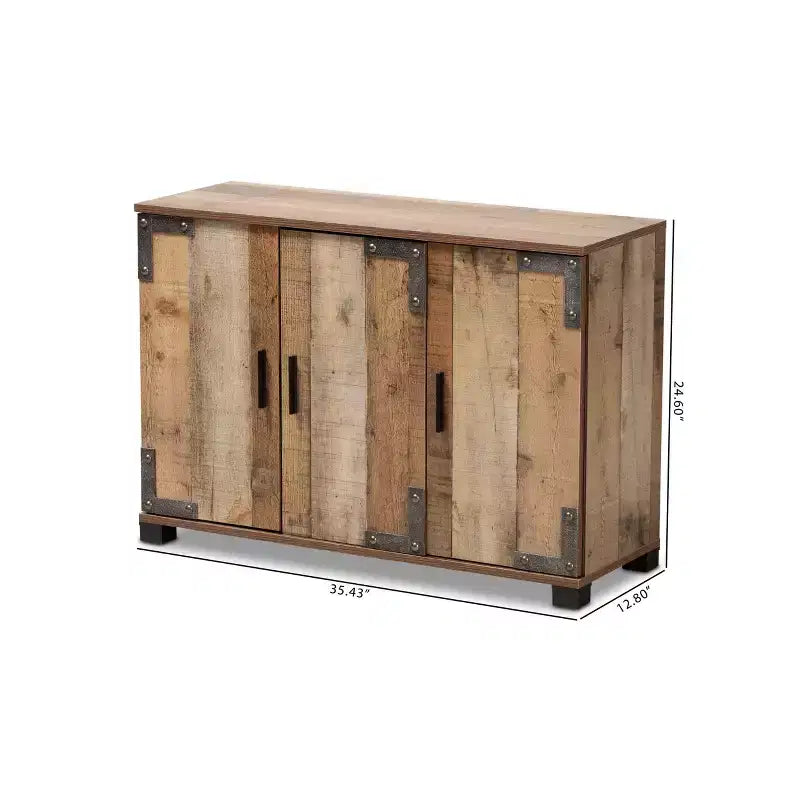 3 Door Cyrille Wood Shoe Cabinet Brown - Baxton Studio: Entryway Storage, 12 Pair Capacity, Industrial Farmhouse Style