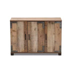 3 Door Cyrille Wood Shoe Cabinet Brown - Baxton Studio: Entryway Storage, 12 Pair Capacity, Industrial Farmhouse Style