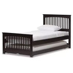 Twin Hevea Solid Wood Platform Bed with Guest Trundle Bed Dark Brown - Baxton Studio: Rubberwood Frame, No Box Spring Needed