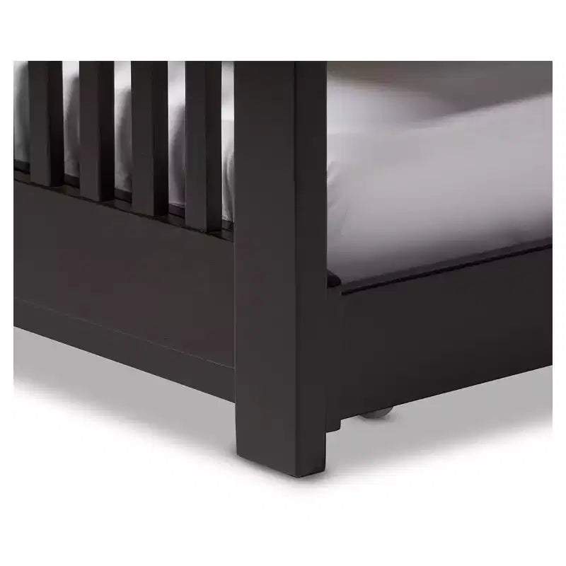Lit plateforme jumeau en bois massif Hévéa avec lit gigogne invité marron foncé - Baxton Studio : cadre en bois d'hévéa, pas besoin de sommier tapissier