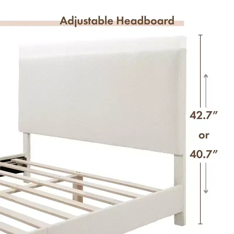Lit plateforme standard rembourré en bouclé moderne Queen Heartwild 24/7 Shop At Home, blanc