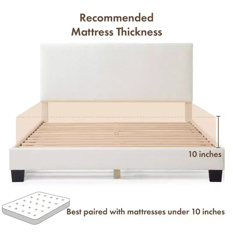 Lit plateforme standard rembourré en bouclé moderne Queen Heartwild 24/7 Shop At Home, blanc