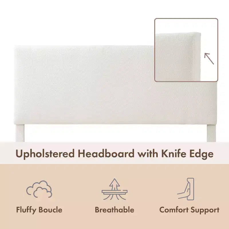 Lit plateforme standard rembourré en bouclé moderne Queen Heartwild 24/7 Shop At Home, blanc
