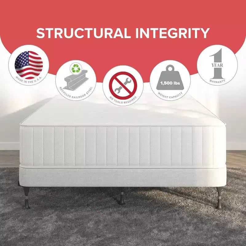 Hollywood Bed Frame Atlas Lock Sommier métallique avec cadre de lit à taille universelle Noir