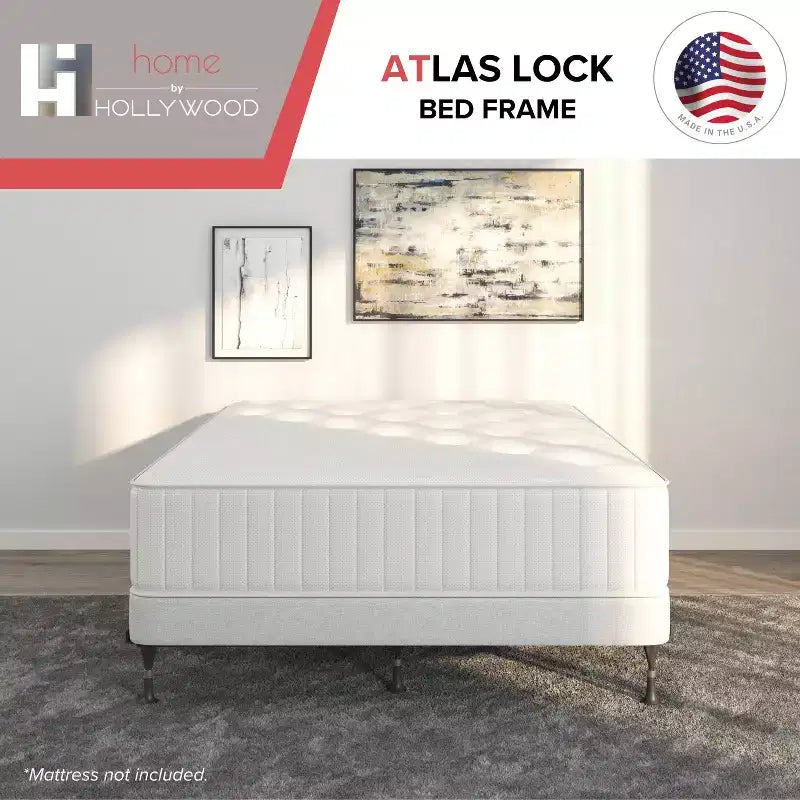 Hollywood Bed Frame Atlas Lock Sommier métallique avec cadre de lit à taille universelle Noir