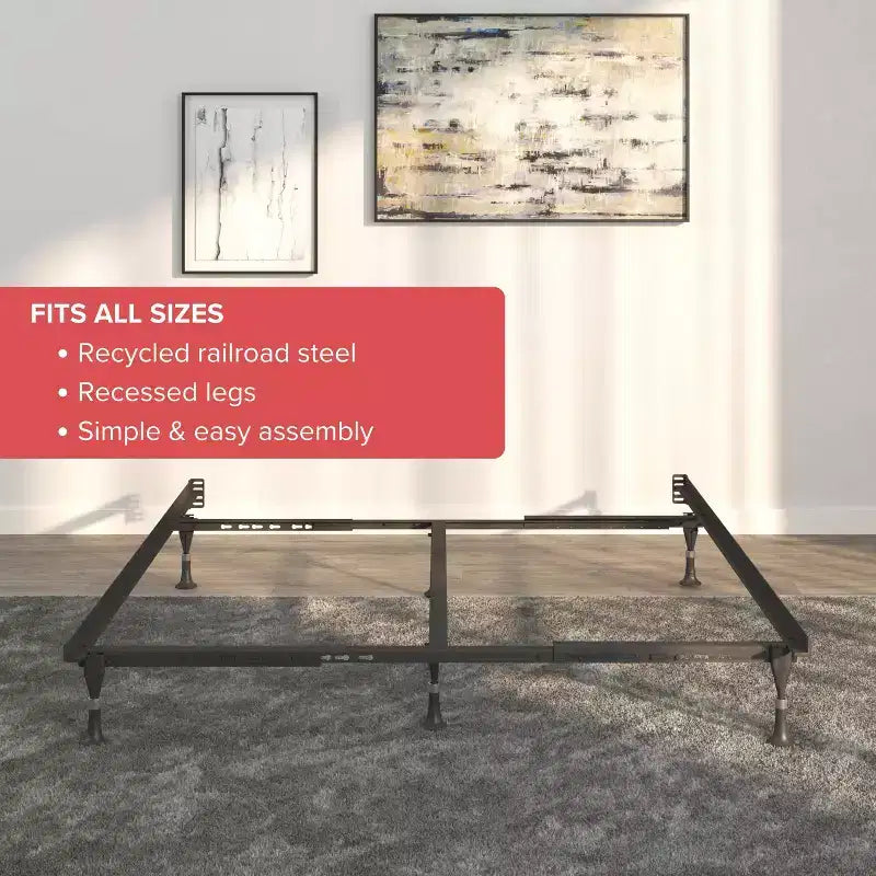 Hollywood Bed Frame Atlas Lock Sommier métallique avec cadre de lit à taille universelle Noir
