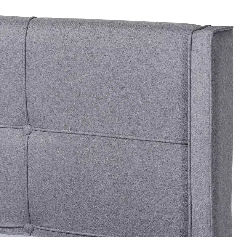 Lit plateforme en bois tapissé King Edmond Tissu gris/noyer cendré - Baxton Studio