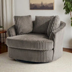 Oversized 43 W Plush Corduroy Recessed Arm Swivel Barrel Chair