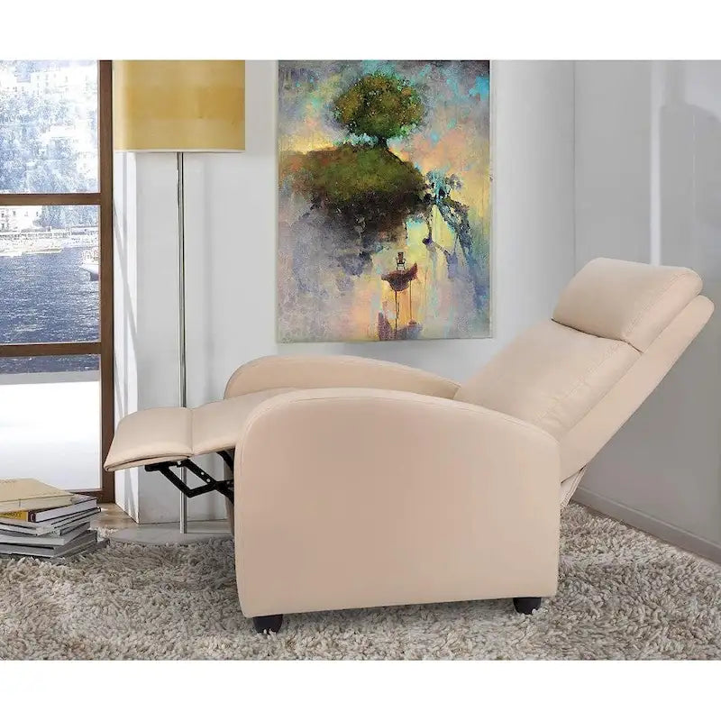 PU Leather Push-Back Recliner Chair, Brown / Black / Grey / Khaki / Red / Beige, Single