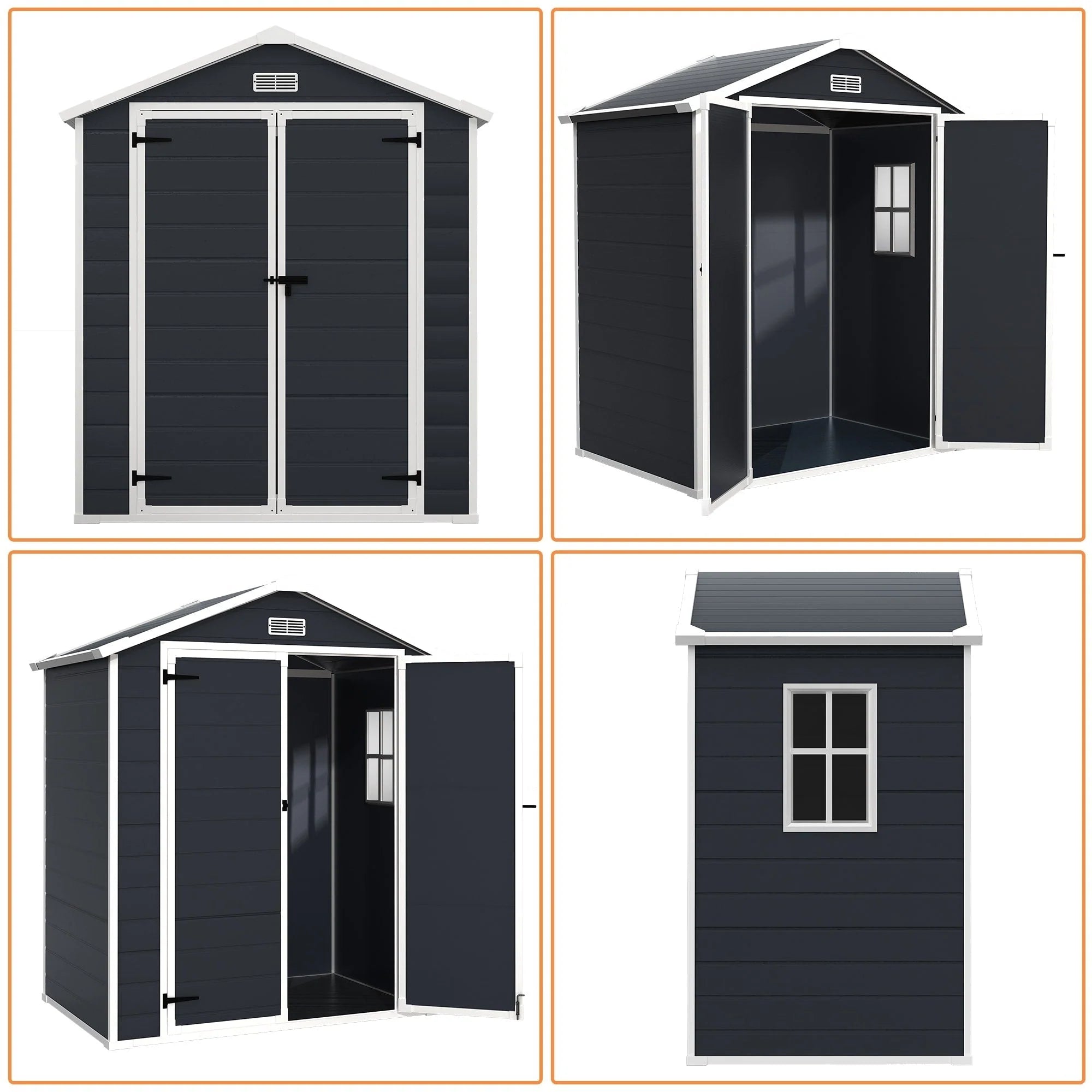 6 ft x 4 ft/6 ft x 8 ft/8 ft x 6 ft/8 ft x 10 ft All-Weather Resin Outdoor Plastic Storage Shed w/Floor, Spire Tool Shed
