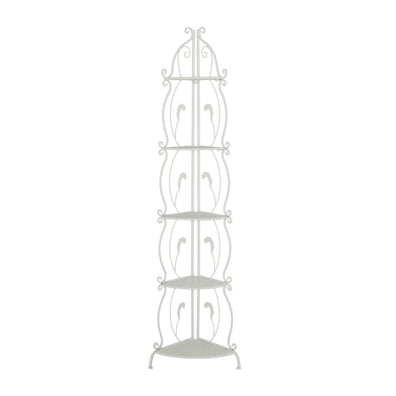 Metal Scroll Indoor Outdoor Tall Folding 5 Shelves Bakers Rack - Gold or White - Roche River Decor