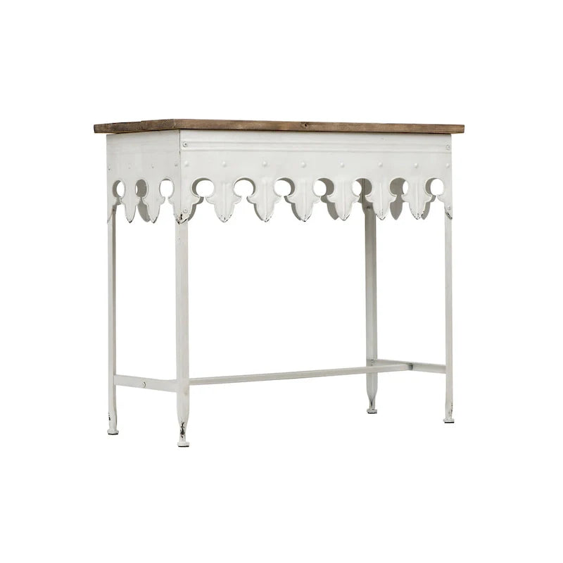 Zinc-Finished Metal and Wood Scalloped Edge Sofa Table