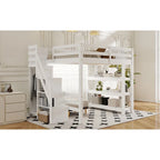 Full/Twin Loft Bed with Storage Stairs - Shelves, Wardrobe & LED Light, Space-Saving Design