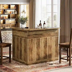 L-Shaped Bar Cabinet with Stemware Racks for Home Pub