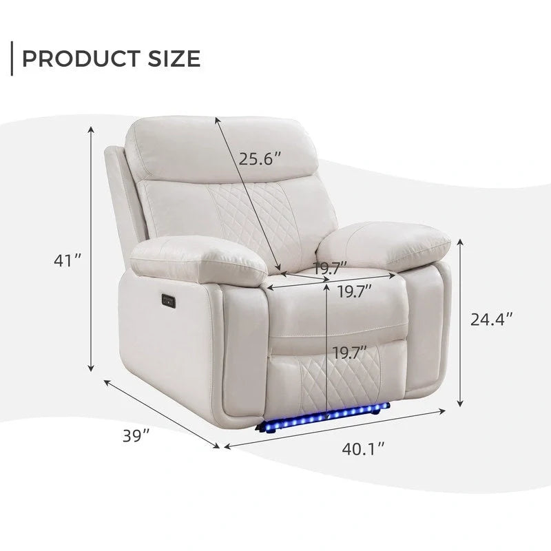 Power Reclining Sofa with Wireless Charger,Reading Light,LED Light for Living Room,Faux Leather,AC/USB Port,Cup Holder,Black
