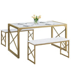 VECELO 3-pieces Dining Table with Bench, Dinning Room Table Set for 4-6, Kitchen Table with 2 Benches Dining Table Set