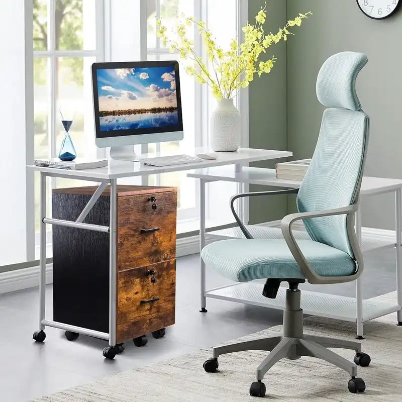 2-Drawer Rolling Wood File Cabinet with Lock