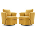 Modern Chenille Upholstered Swivel Accent Barrel Chair Set Modern Swivel Armchair for Living Room