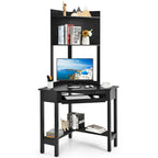 Triangle Corner Desk with Hutch - Bookshelves - Keyboard Tray - Black/White