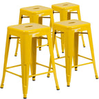 4 Pack 24 H Backless Metal Indoor-Outdoor Counter Height Stool w/Square Seat