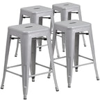 4 Pack 24 H Backless Metal Indoor-Outdoor Counter Height Stool w/Square Seat