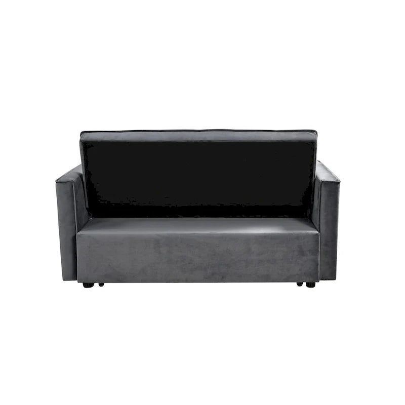 Causeuse de futon moderne en velours avec dossier inclinable et poches, 2 places – Gris foncé / Gris clair / Bleu / Noir