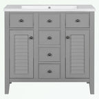 Bathroom Vanity with Ceramic Basin, Two Cabinets and Five Drawers
