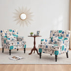 Set of 2 Arm Chair Upholstered Button Tufted Accent Chair with Lumbar Pillow Beige/ Grey/ Light Blue